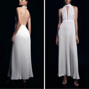 L'IDEE Chateau Gown Halter Front Cutout Plated Midi Dress Ivory White Size 12